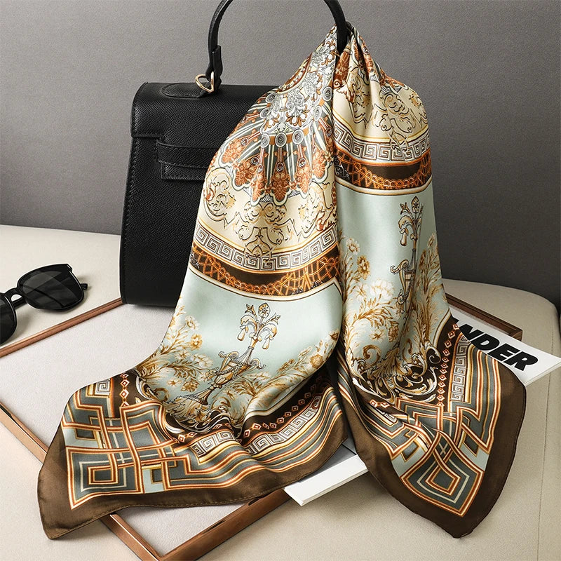 Fashion Scarves for Women Shawl Print Silk Satin Hijab Scarf Female Bandana 70*70cm Luxury Brand Square Shawls Scarfs for Ladies