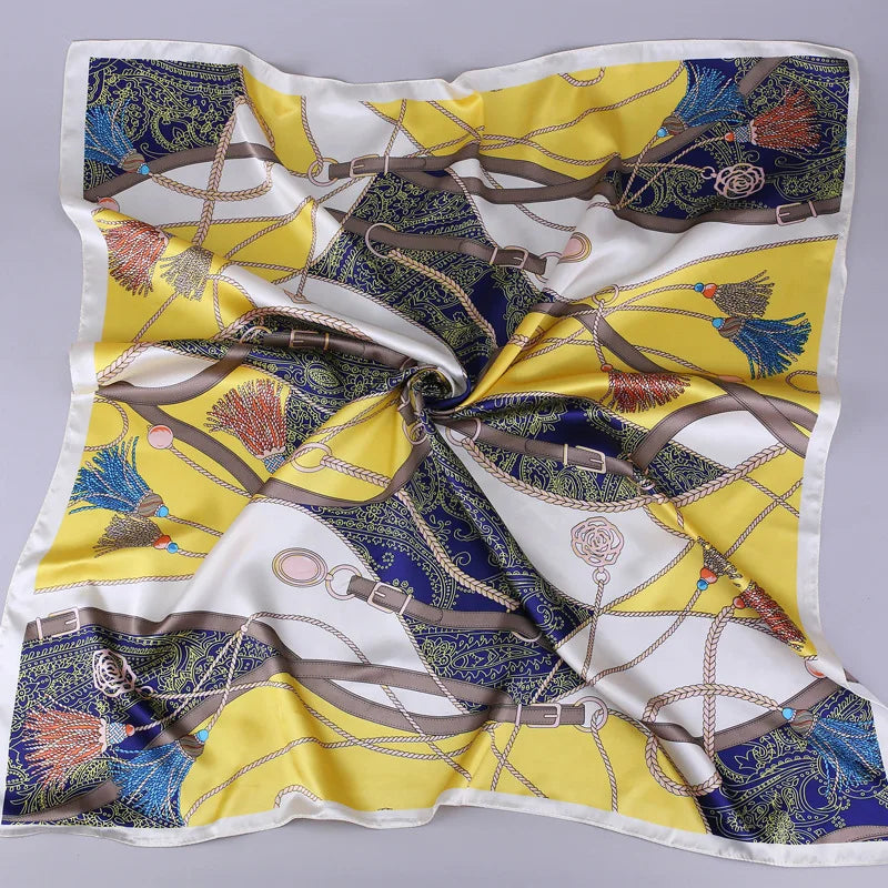 Fashion Kerchief Silk Satin Neck Scarf for Women Print Hijab Scarfs Female 90*90cm Square Shawls and Wraps Scarves for Lady
