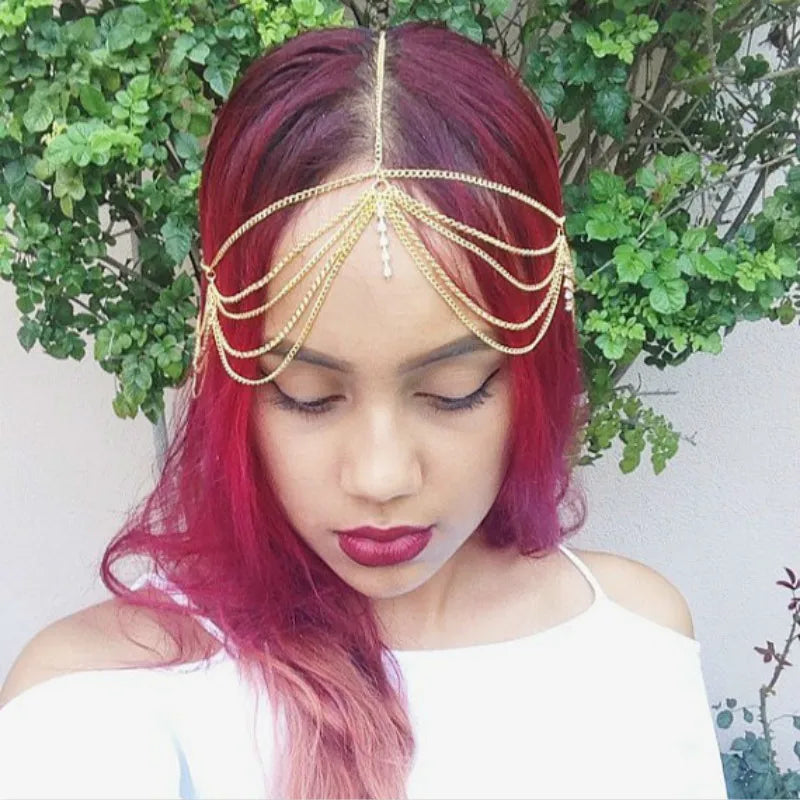 Boho Crystal Bride Headdress Hair Accesories New Fashion Elegant Head Chain Jewelry Women Wedding Accessories Bridal Headpiece