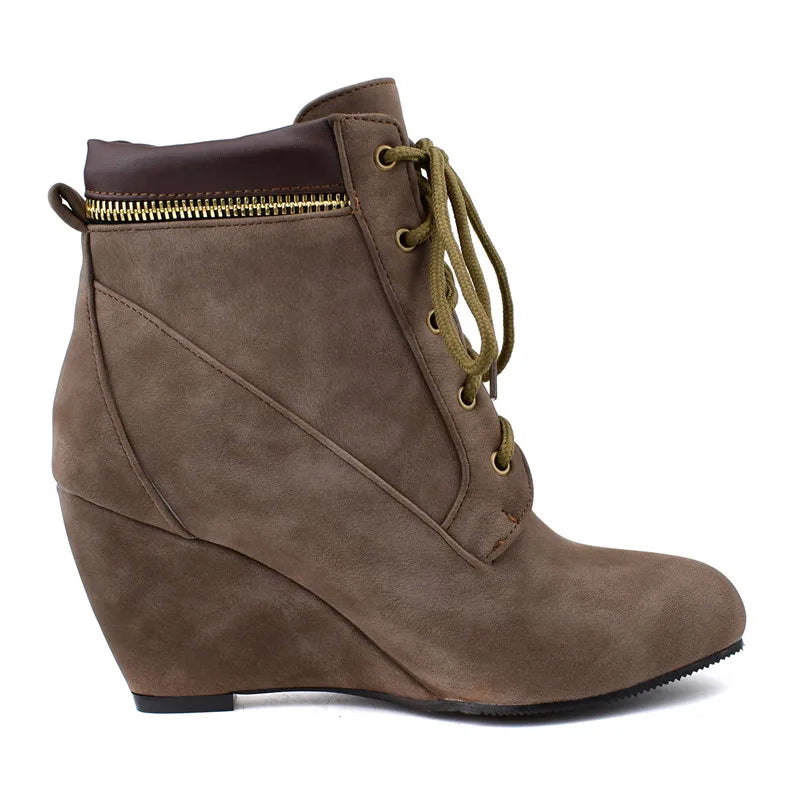 Winter Women Snow Boots Round Toe Lace Up Casual Wedge Ankle Boots for Women Shoes High Heels Women Motorcycle Boot Large Size