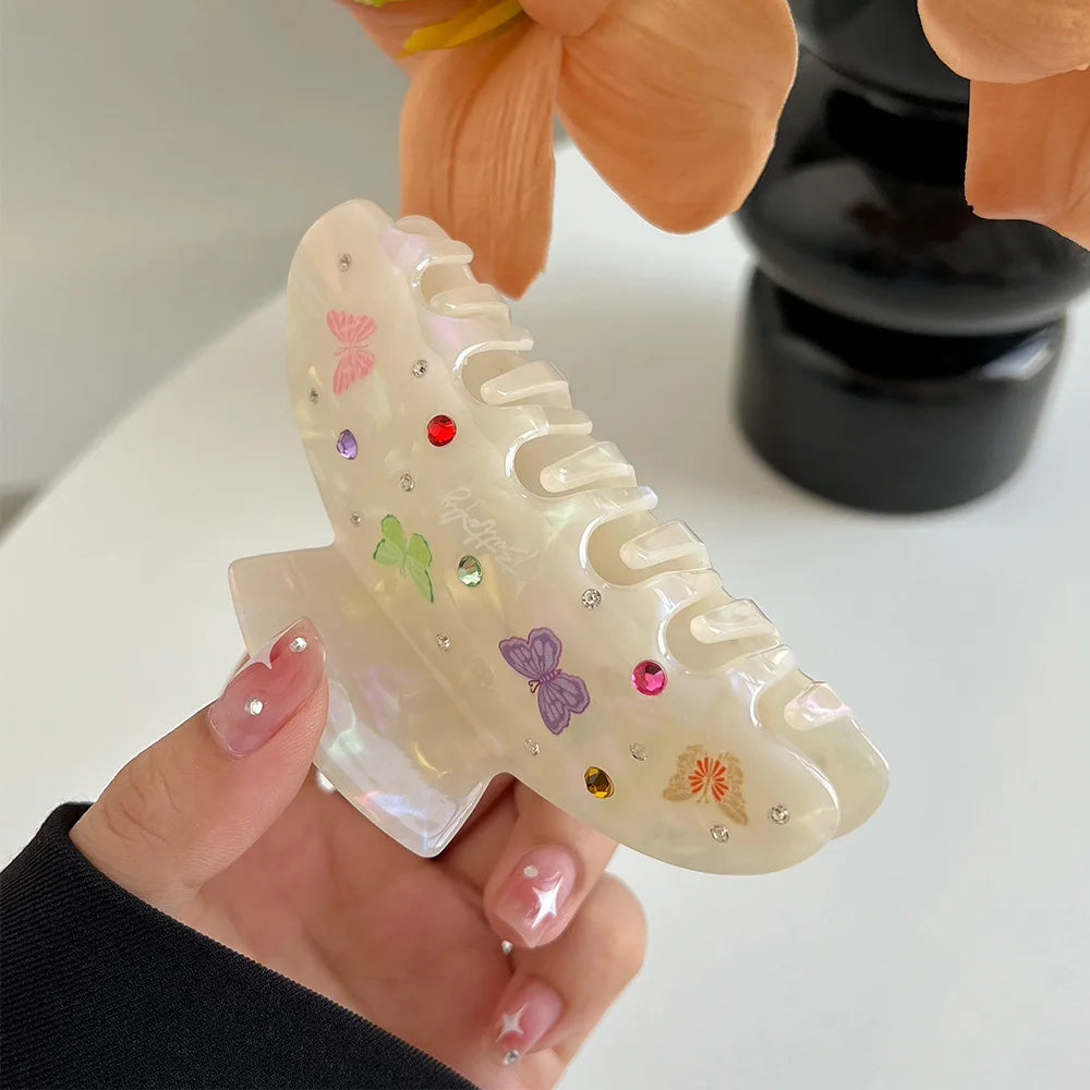 DuoShang Sweet Colorful Rhinestone Hair Claw Acetate Claw Clips Valentine's Day Crab Hair Clips for Women Girls Hair Accessories