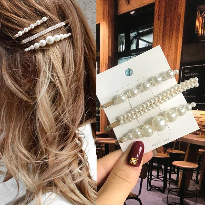 1 Set Acrylic Pearl Hair Barrettes Fashion Geometric Women Hair Clip Hairgrips Hair Accessories for Girls Hair Pins Jewelry
