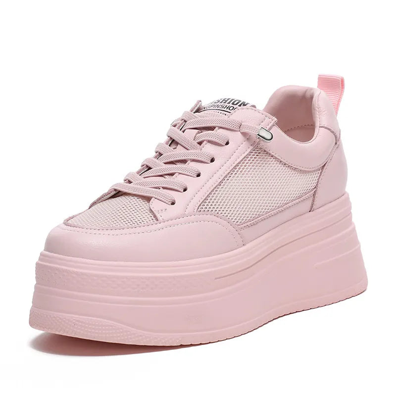Fujin 8cm Genuine Leather Women Casual Shoes Chunky Sneakers Platform Wedge Hidden Heel Women Leisure Shoes Summer Sneaker Women