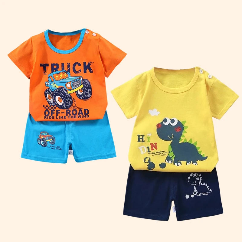 Fashion Kids Clothes Boys Girls Sets Top Shorts 2PCS 100% Cotton Soft Summer Children Baby Cloths T-Shirt Shorts Toddler Suit