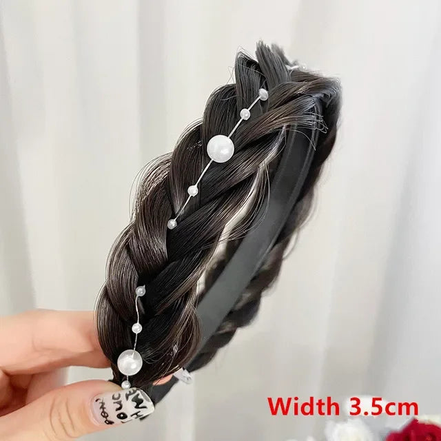 Women Synthetic Wig Braided Hair Bands Invisible Fashion Braids Hair Accessories Female Bohemian Nature Hair Headband for Party