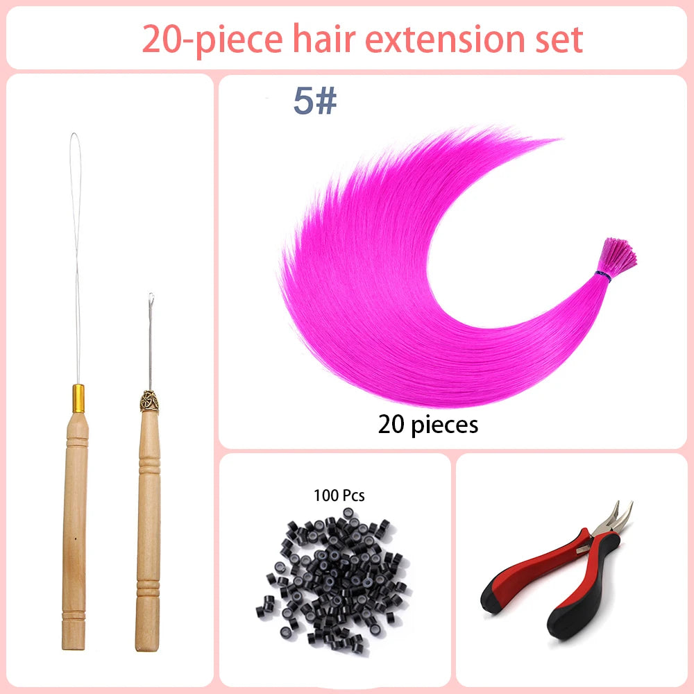 20 Strands/Pack Random Ten Colors Synthetic Colored I-Tip Stick Hair Extensions Straight Hair 16 Inch for Women High Temperature