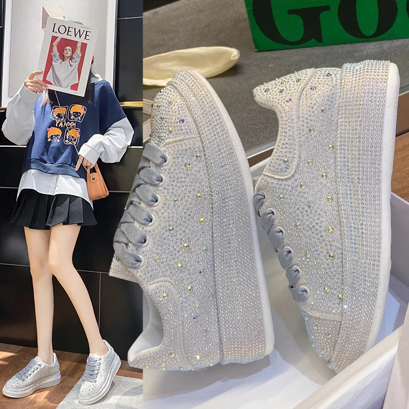 NEW Women Sneakers With Sparkles Shoes  Luxury Platform Sport   Trainers Rhinestone Fashion Casual Sneaker