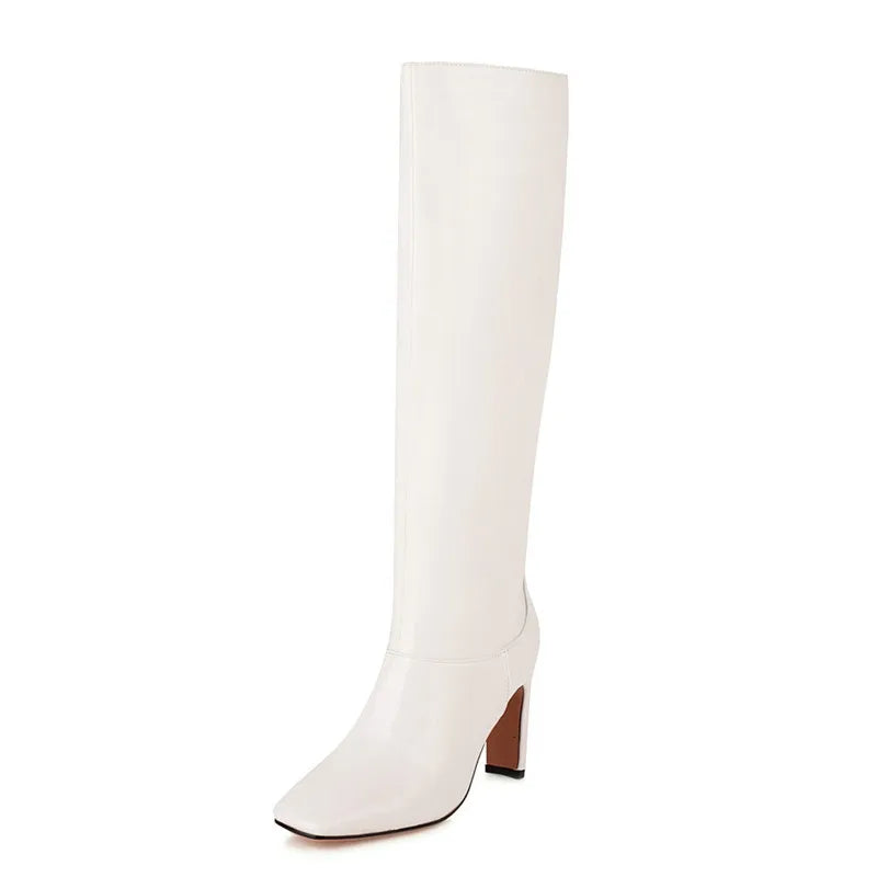 Knee High Boots Women High Heel Long Knight Boot Autumn Winter Shoes Square Toe Fashion Sexy Chelsea Boots for Women Big Size 48