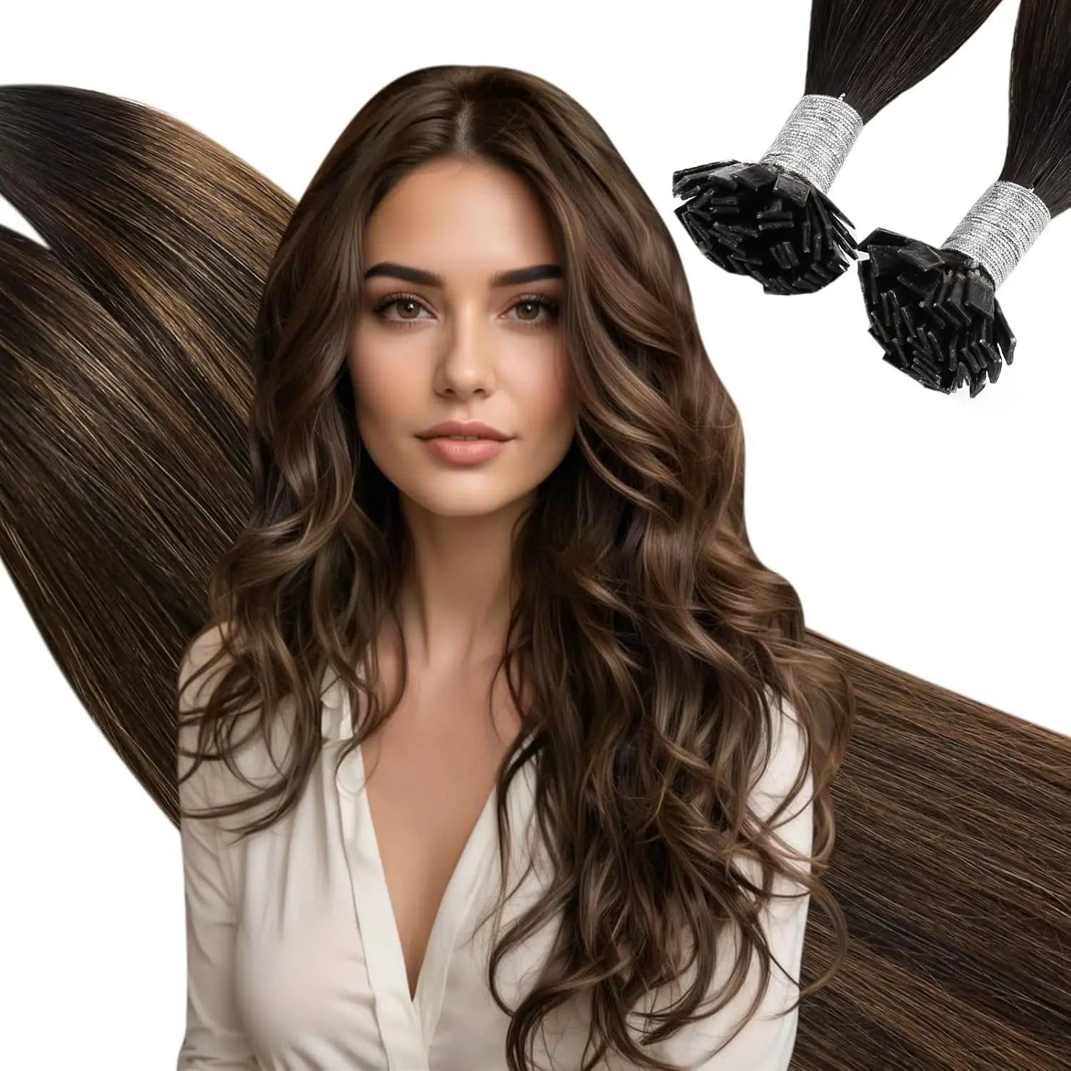 Ugeat Flat Tip Hair Extensions Human Hair Fushion Remy Hair 14-24" 50 Strands/Pack Natural Straight Keratin Hair Extensions