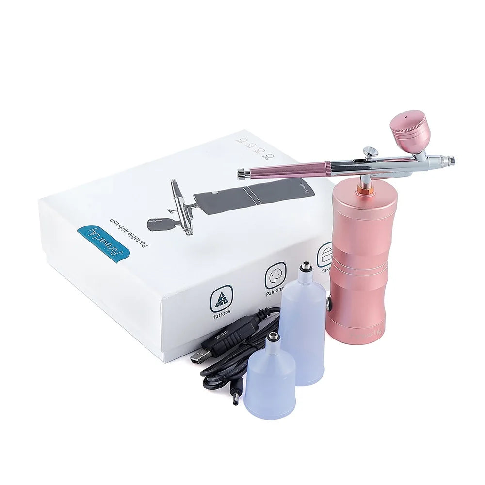 0.3mm Mini Facial Airbrush Compressor Kit Air-Brush Spray Gun Oxygen Injector for Nail Art Paint Craft Cake Nano Mist Sprayer