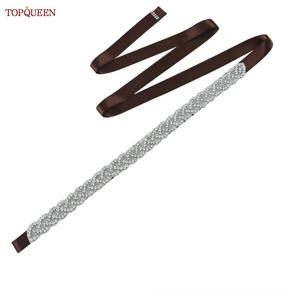 TOPQUEEN Women's Rhinestones Belt Handmade Wedding Dresses Belt Marriage Bridal Ribbon Belts Wedding Bride Sash Party Belt S216
