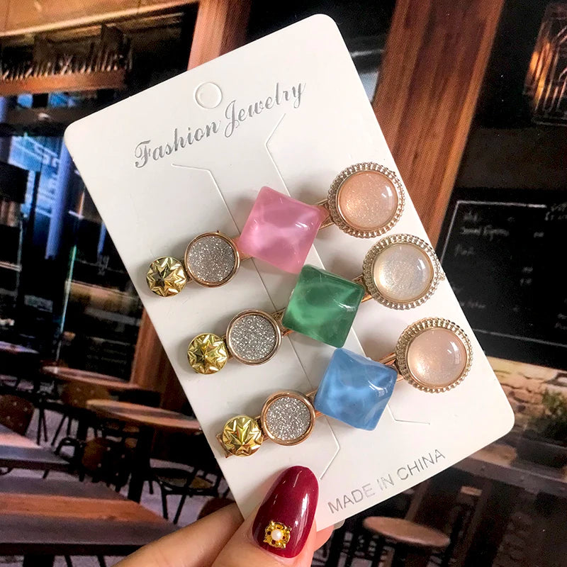 1 Set Acrylic Pearl Hair Barrettes Fashion Geometric Women Hair Clip Hairgrips Hair Accessories for Girls Hair Pins Jewelry