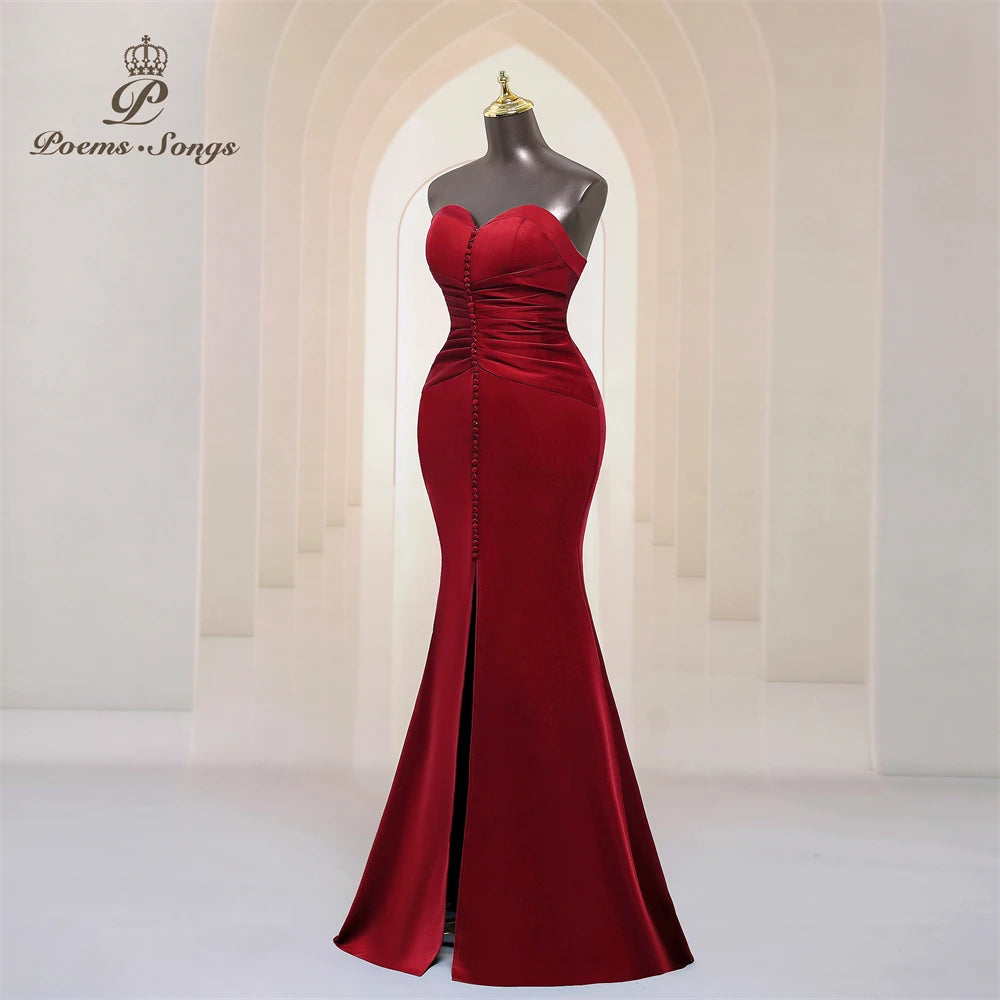 Elegant Strapless Burgundy Evening Dresses for Women Robe De Soiree De Mariage Party Dress Bridesmaid Dresses Woman Luxury Dress
