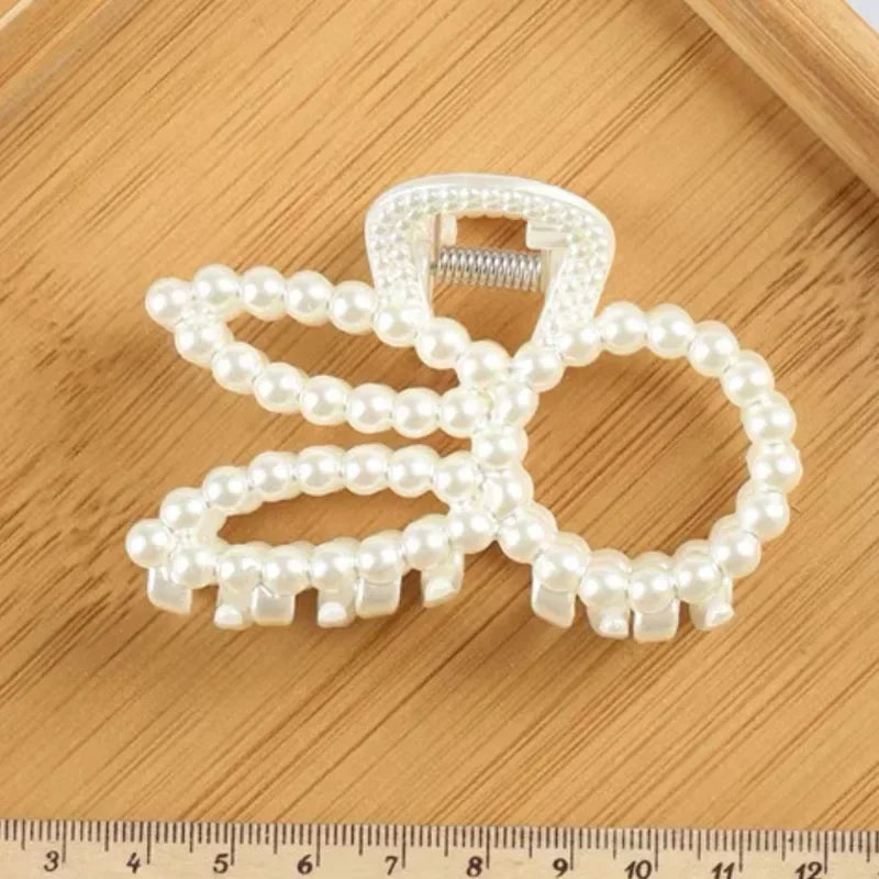 2pcs Elegant Pearls Beads Hairpin for Women Cute Geometric Hair Claw Barrettes Headwear Horsetail Hair Clips Hair Accessories