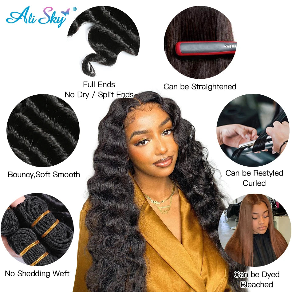 30inch Deep Wave Malaysian Remy Hair Extensions Human Hair Bundles Loose Deep Waves Bundles 100% Human Hair 1/3/4 PCS Full&Soft