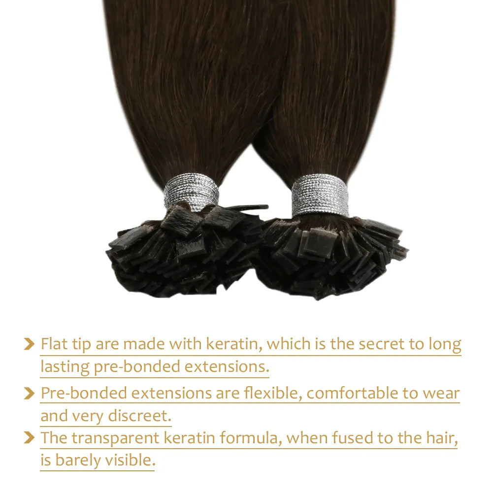 Ugeat Flat Tip Hair Extensions Human Hair Fushion Remy Hair 14-24" 50 Strands/Pack Natural Straight Keratin Hair Extensions