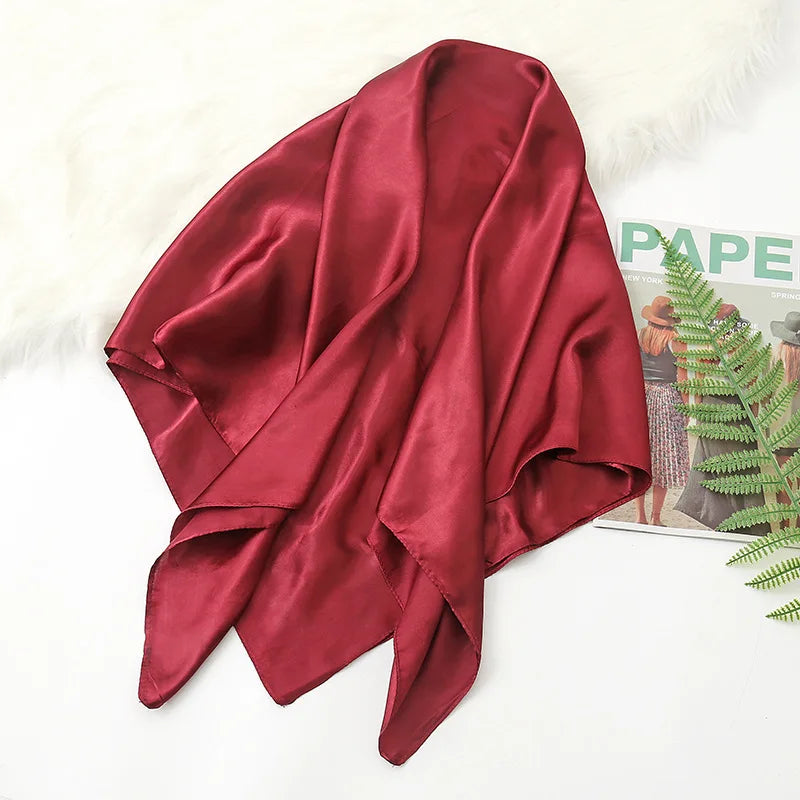 90cm Solid Colors Neckerchief Hijab Scarf for Women Silk Satin Headband Hair Scarves Female Square Shawls Head Scarfs for Ladies