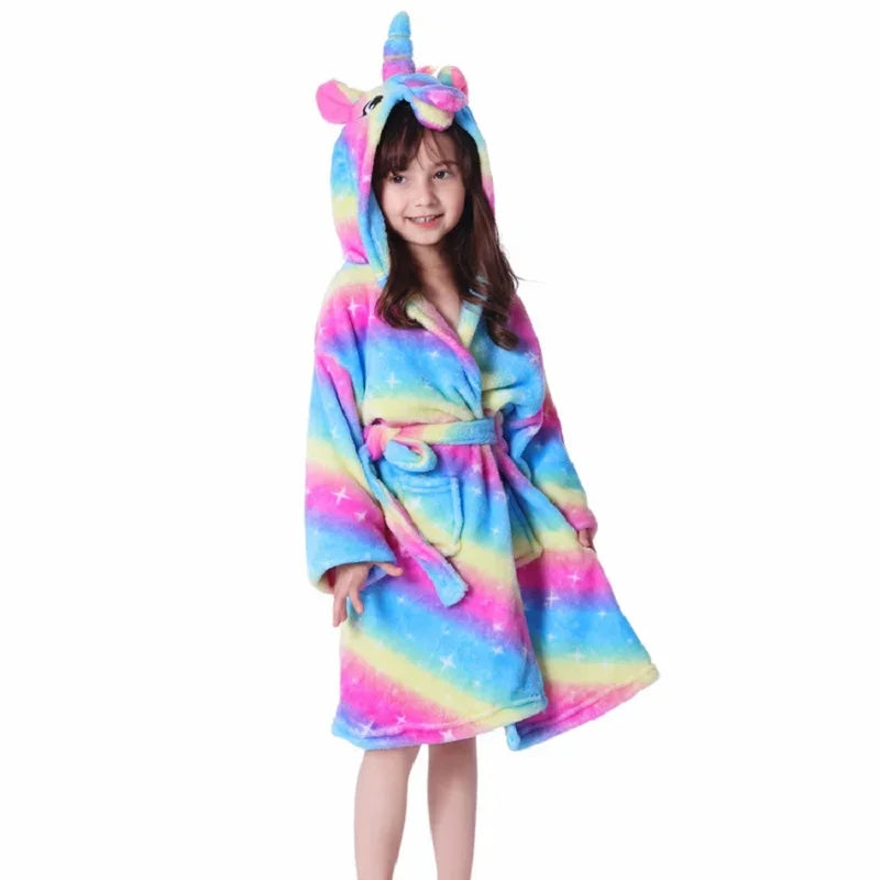 New Children Bath Robe Baby Towel Children's Unicorn Hooded Bathrobes for Boys Girls Pajamas Kids Sleepwear Bath Robes Fox Wolf