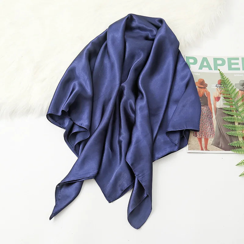 90cm Solid Colors Neckerchief Hijab Scarf for Women Silk Satin Headband Hair Scarves Female Square Shawls Head Scarfs for Ladies