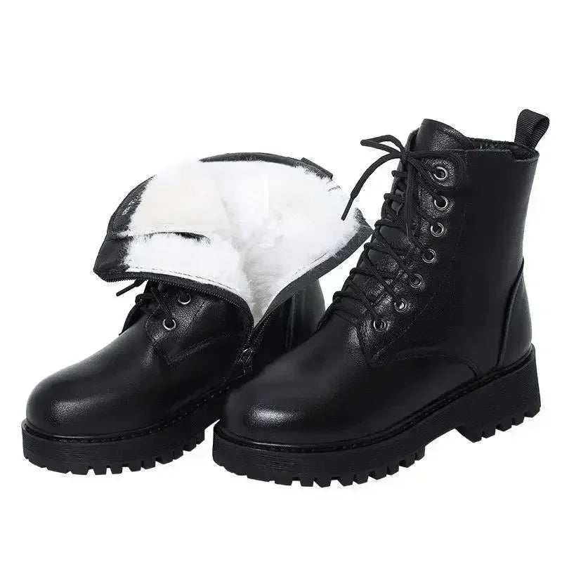 2025 Winter Leather Women Winter Boots Thick Wool Warm Women High-Heeled Genuine Boot High-Quality Female Snow Boots Women Shoes