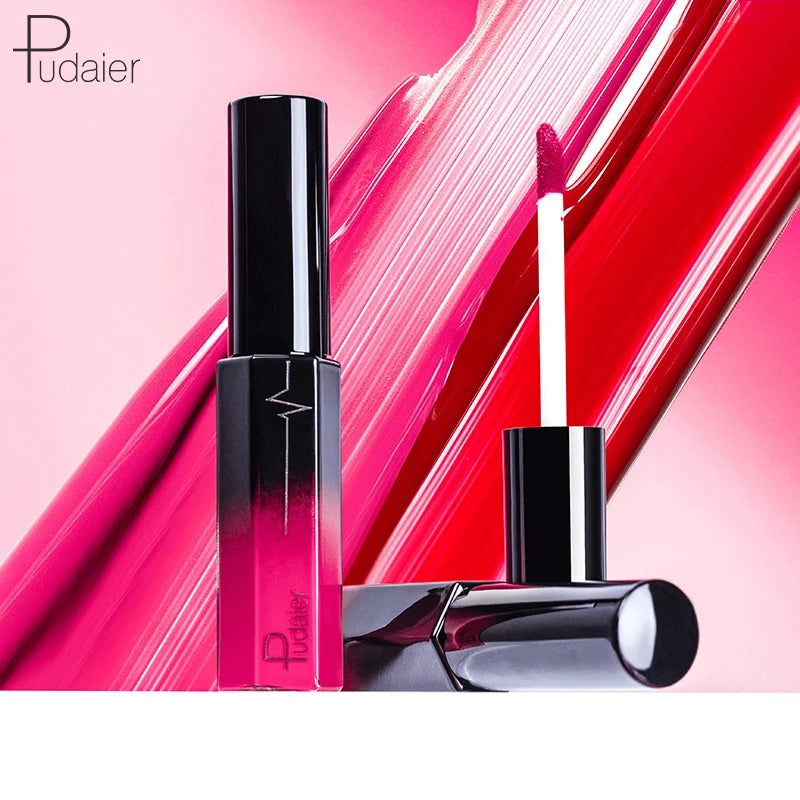 Pudaier Semi Matte Liquid Lipstick Lips Makeup Half Moisturizing Lip Gloss Makeup Cosmetics Moisturizer Lipgloss Make Up Batom - My Store