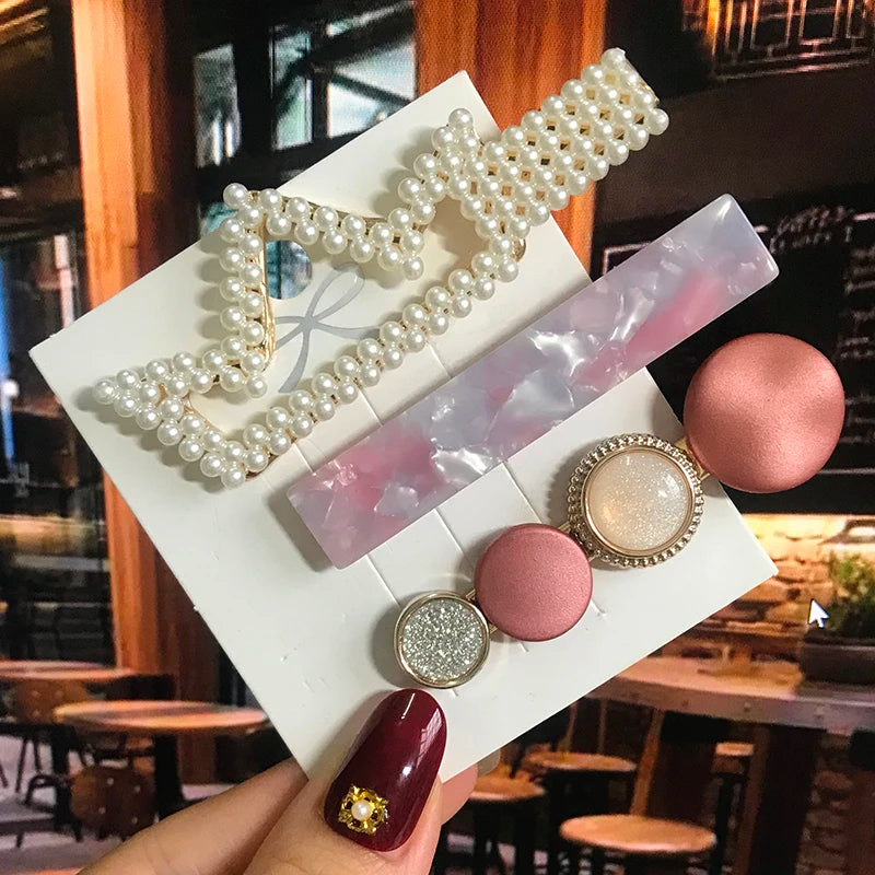 1 Set Acrylic Pearl Hair Barrettes Fashion Geometric Women Hair Clip Hairgrips Hair Accessories for Girls Hair Pins Jewelry