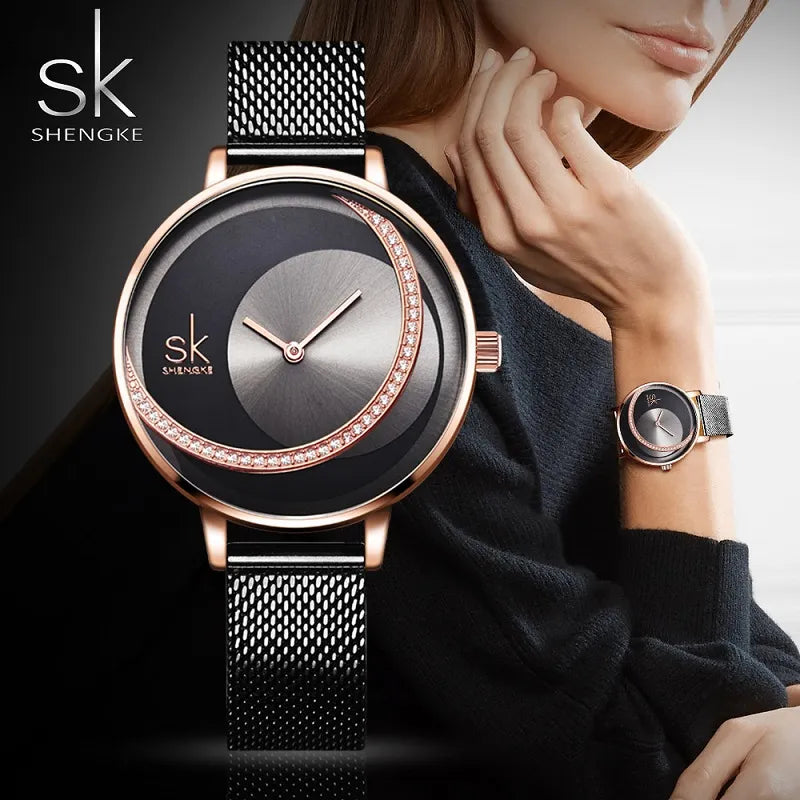 Shengke Crystal Women Watch Luxury Brand Ladies Dress Watches Original Design Quartz Wrist Watches Creative SK Watch for Women