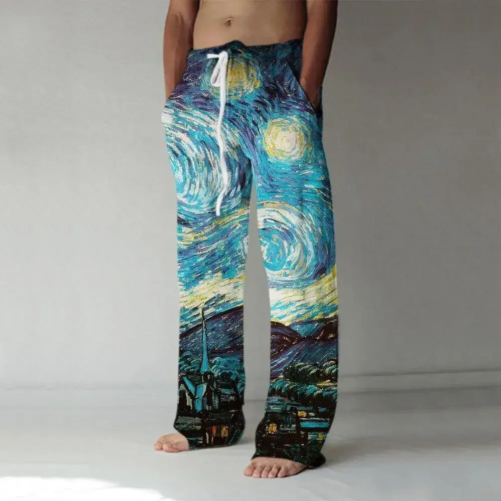 Stars and Stripes Straight Full Length Wide Leg Pants Printed Hipster Fashion Trousers Streetwear Jogger Sweatpants Men Clothing