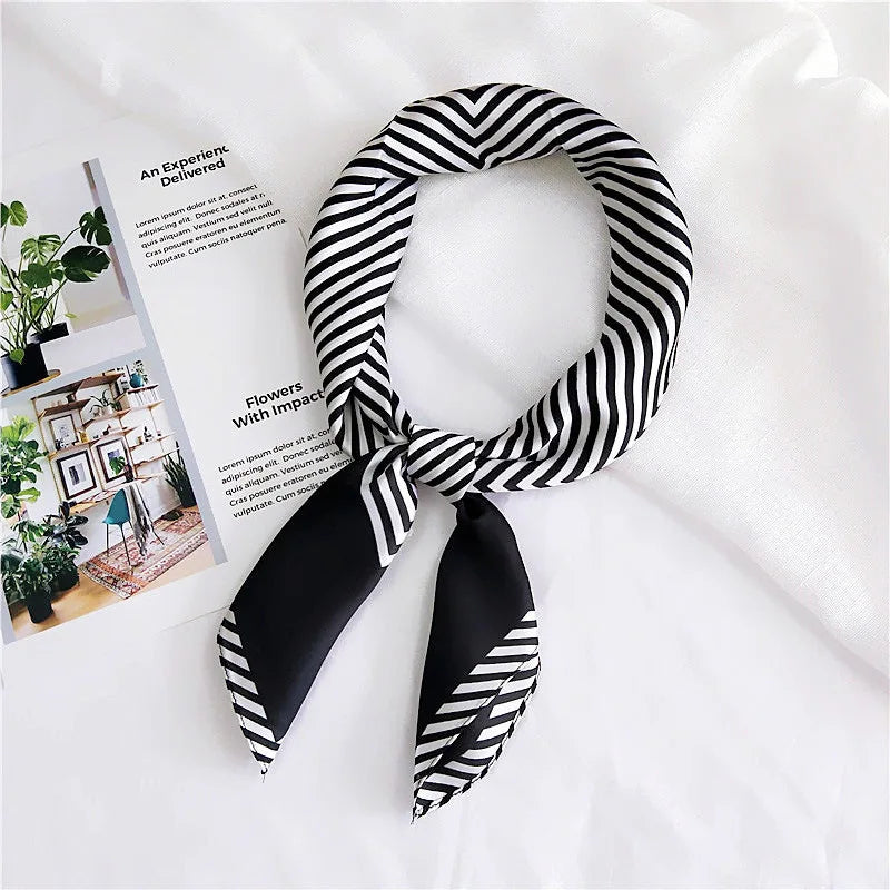 Fashion Kerchief Scarfs for Women Floral Print Hairband Neck Scarf for Ladies 70*70CM Small Shawls Square Silk Satin Bag Scarves