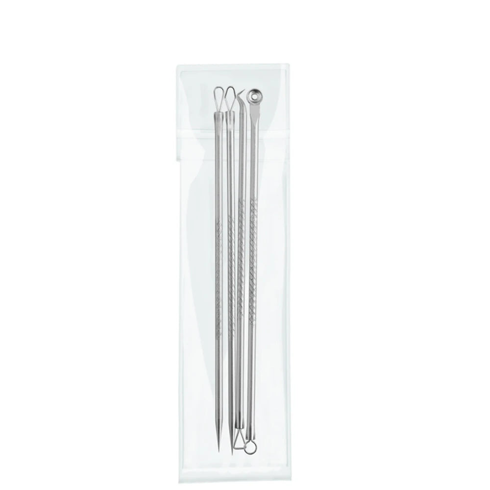 4pcs/Pack Blackhead Remover Tool Washable Stainless Steel Blackhead Extractor Face Pimple Cleaning Tools Skin Care Accessories