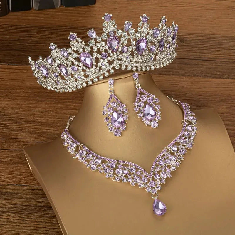 Baroque Crystal Water Drop Bridal Jewelry Sets Rhinestone Tiaras Crown Necklace Earrings for Bride Wedding Dubai Jewelry Set