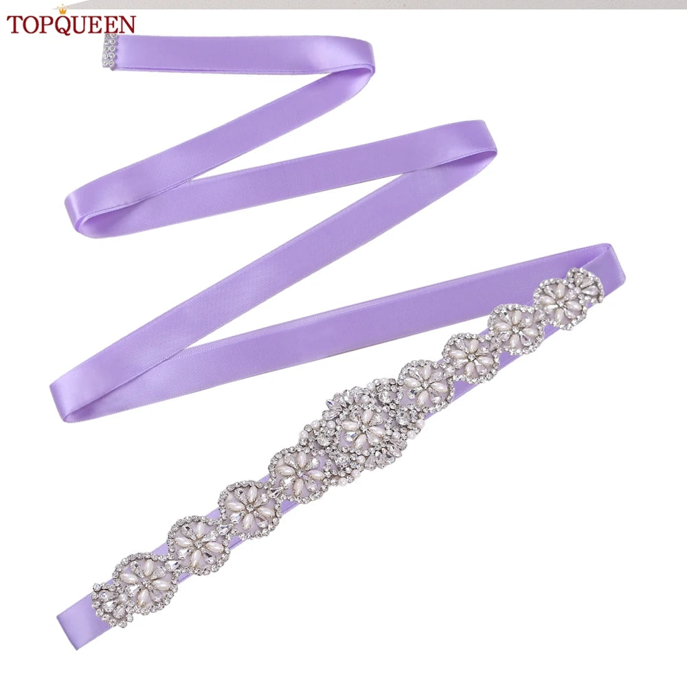 TOPQUEEN Luxury Bridal Belts With Rhinestone Bride Wedding Accessories Belt for Women Wedding Dress Sash Belt Formal Belts S161