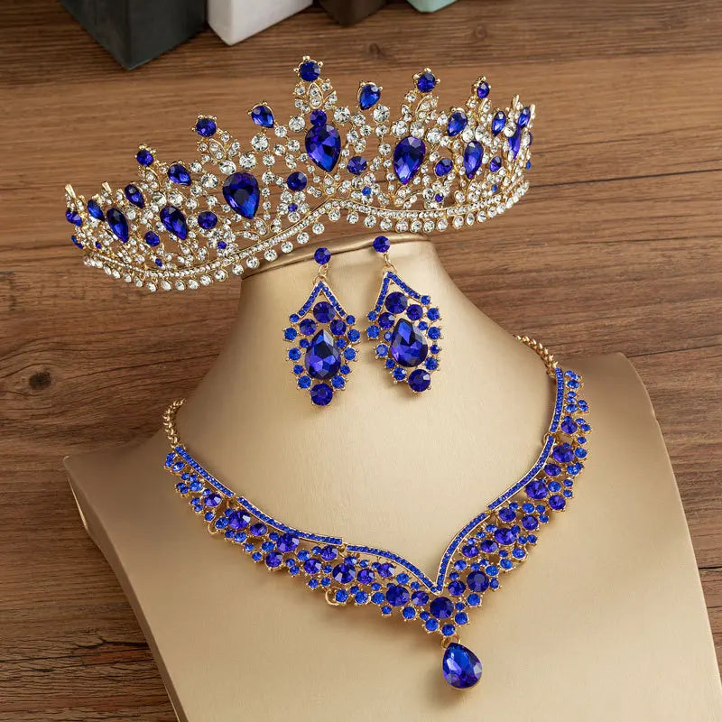 Baroque Crystal Water Drop Bridal Jewelry Sets Rhinestone Tiaras Crown Necklace Earrings for Bride Wedding Dubai Jewelry Set