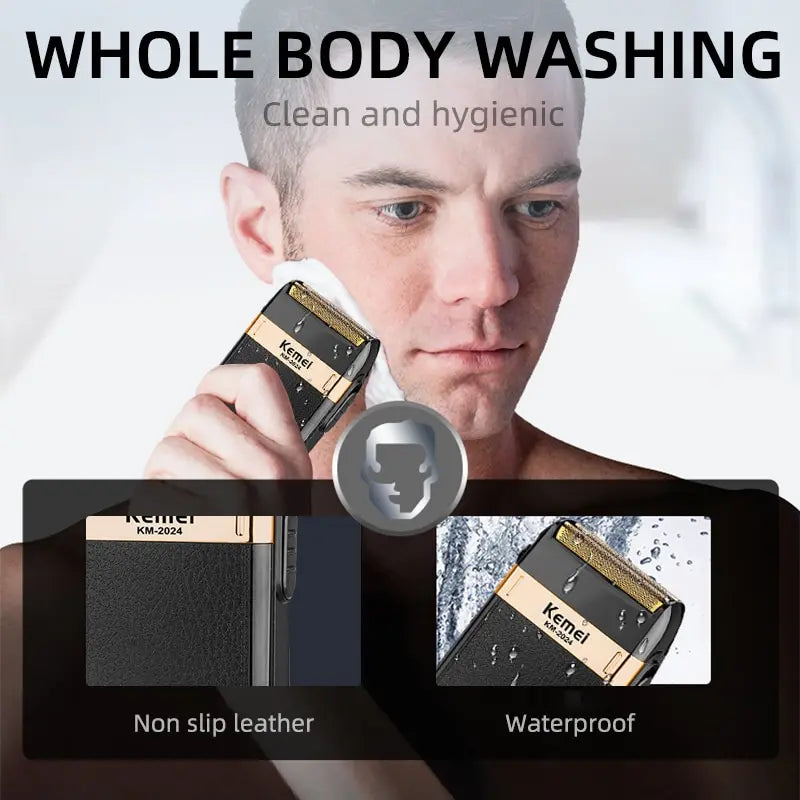 Kemei-2024 Electric Shaver for Men Twin Blade Waterproof Reciprocating Cordless Razor USB Rechargeable Shaving Barber Trimmer