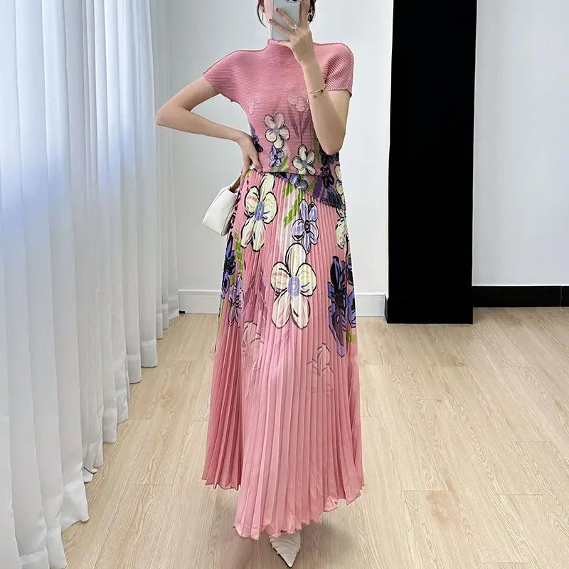 Elegant Two Piece Skirt Set Costume Women's Suit Skirts Pleated Skirt  Female Outfit Women's Casual Skirts Blouses Wrinkle Set