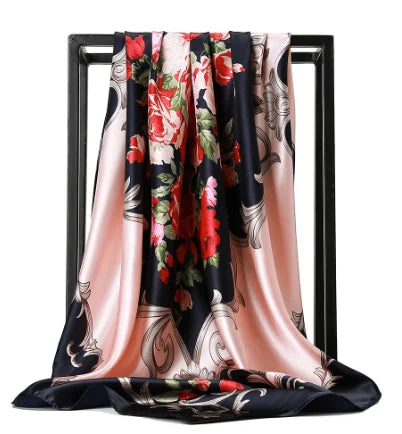 Fashion Kerchief Silk Satin Neck Scarf for Women Print Hijab Scarfs Female 90*90cm Square Shawls and Wraps Scarves for Lady