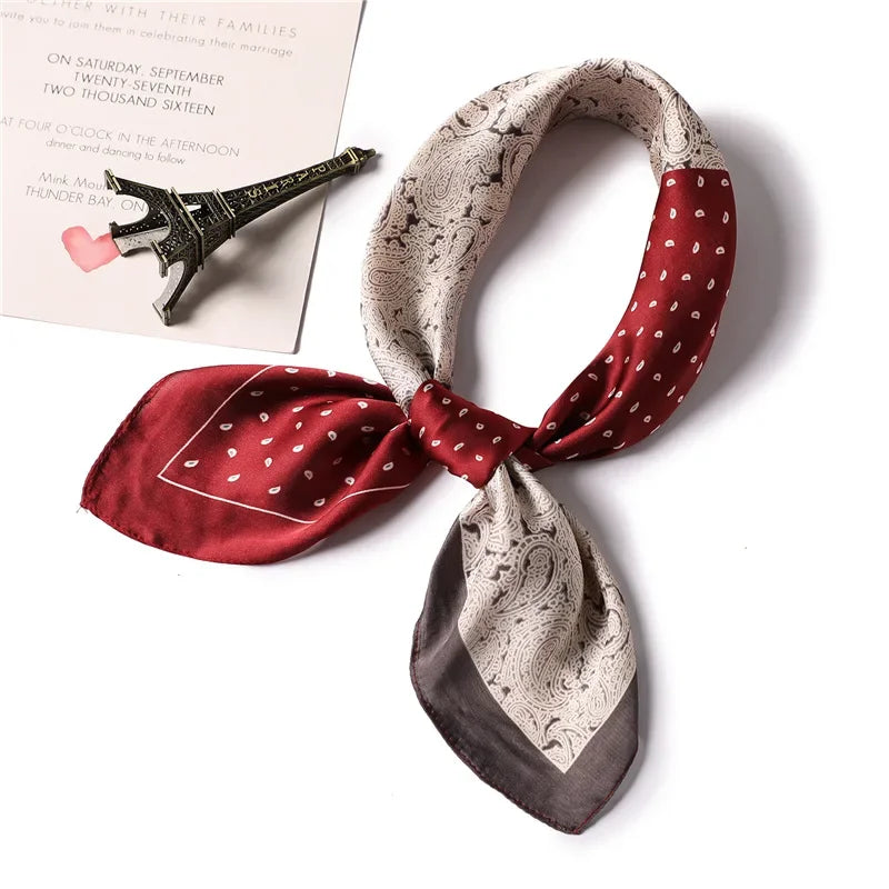 70cm Fashion Bandana Hair Scarf for Women Paisley Print Kerchief Silk Satin Head Scarfs Square Shawl Wraps Neck Scarves for Lady