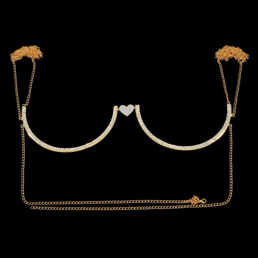 Stonefans Red Heart Bra Chain Body Jewelry Women Crystal Bracket Chest Beach Underwear Jewellery Dance Jewelry Bodysuit Clothes