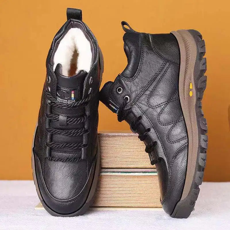 Leather Men Casual Shoes Spring Lace-Up Platform Sneakers Travel Shoes Wear-Resistant Shoes British Style Men's Sneaker Shoe