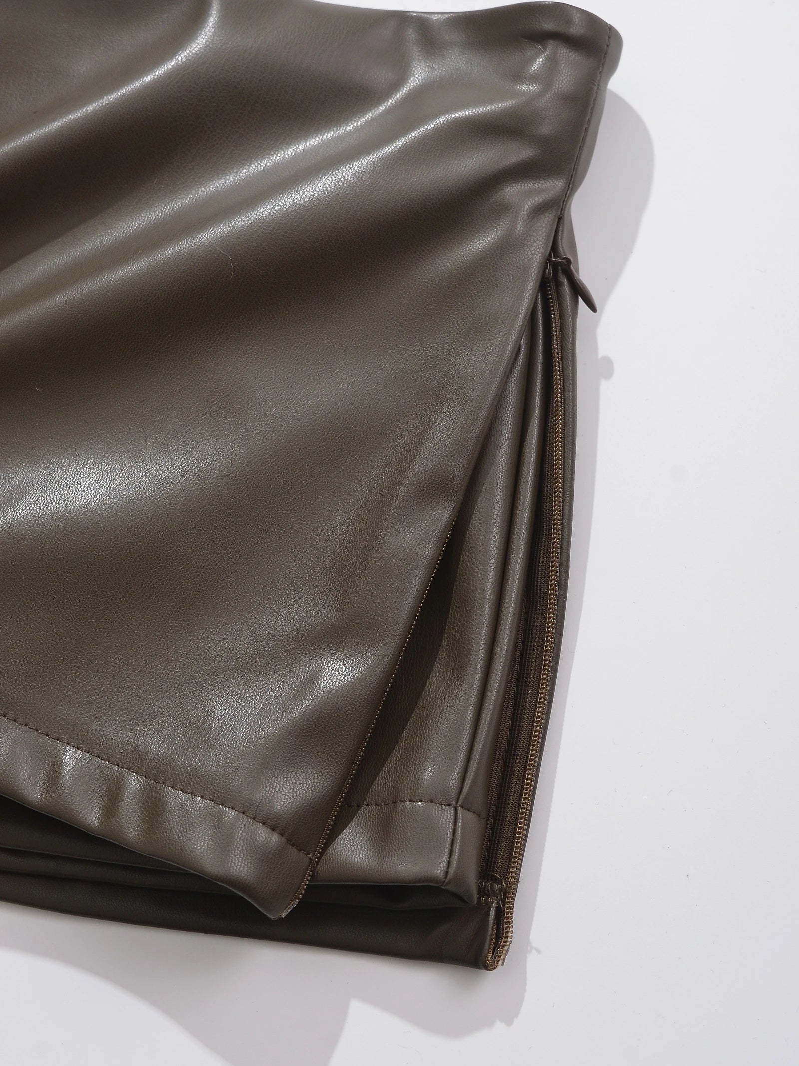 Faux Leather Mini Skirts Elegant  Korean Fashion Black PU Skirts for Woman Low Rise Skirt Zip Up Split Skirt With Shorts Brown