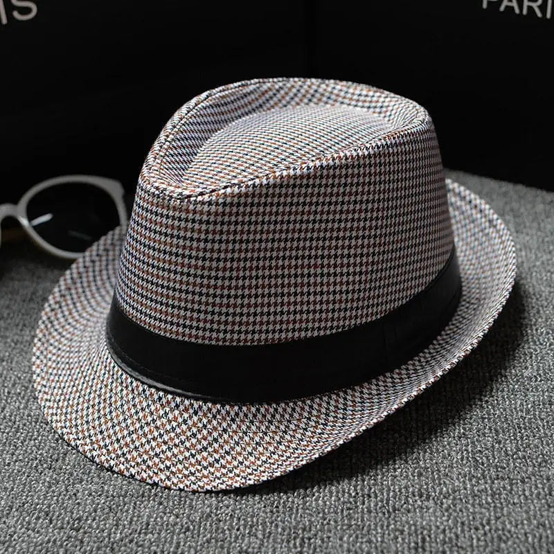 England Retro Men's Fedoras Top Jazz Plaid Hat Spring Summer Autumn Bowler Hats Cap Classic Version Chapeau Hats