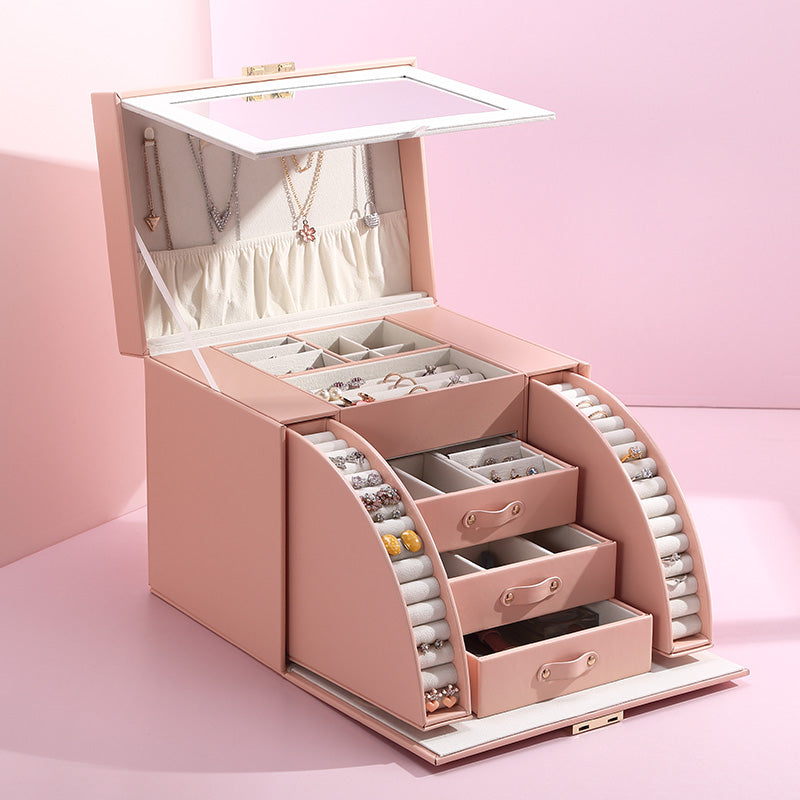 Wholesale Luxury Large Jewelry Box PU Leather Necklace Earrings Jewellery Box Handmade Custom Logo Ring Jewelry Case Organizer