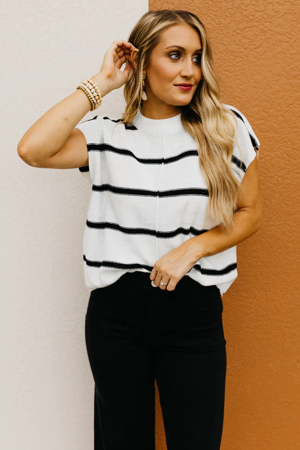 White Striped Batwing Sleeve Sweater Tee - My Store