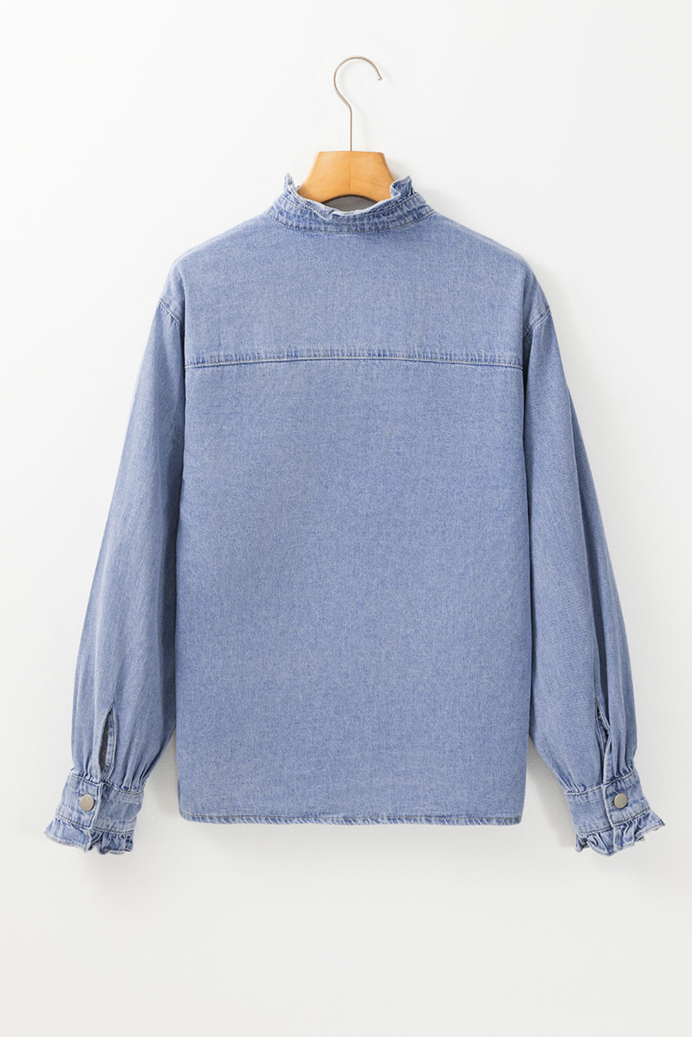 Beau Blue Ruffled Long Sleeve Buttoned Denim Shirt - My Store