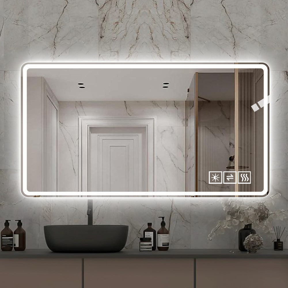 48*32 Inch Bathroom Mirror With Led Lights , Anti-Fog Lighted Vanity Mirrors for Wall Mounted, 3 Colors and 5 Level Dimm