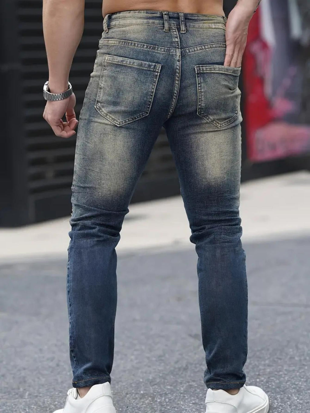 Men’s Ripped Stretch Jeans – Navy High Street | Urban Cool 25 Edition - My Store