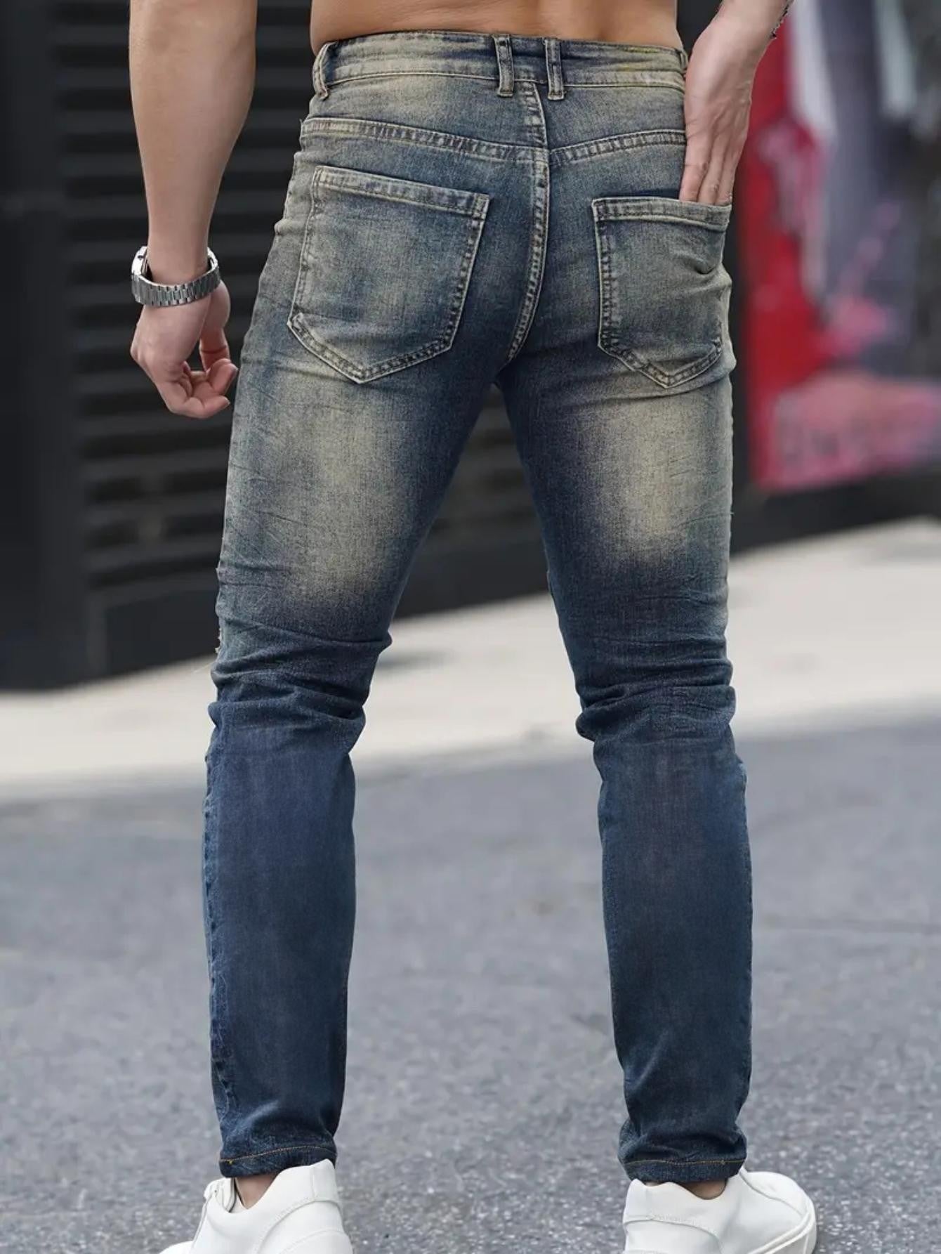 Men’s Ripped Stretch Jeans – Navy High Street | Urban Cool 25 Edition - My Store