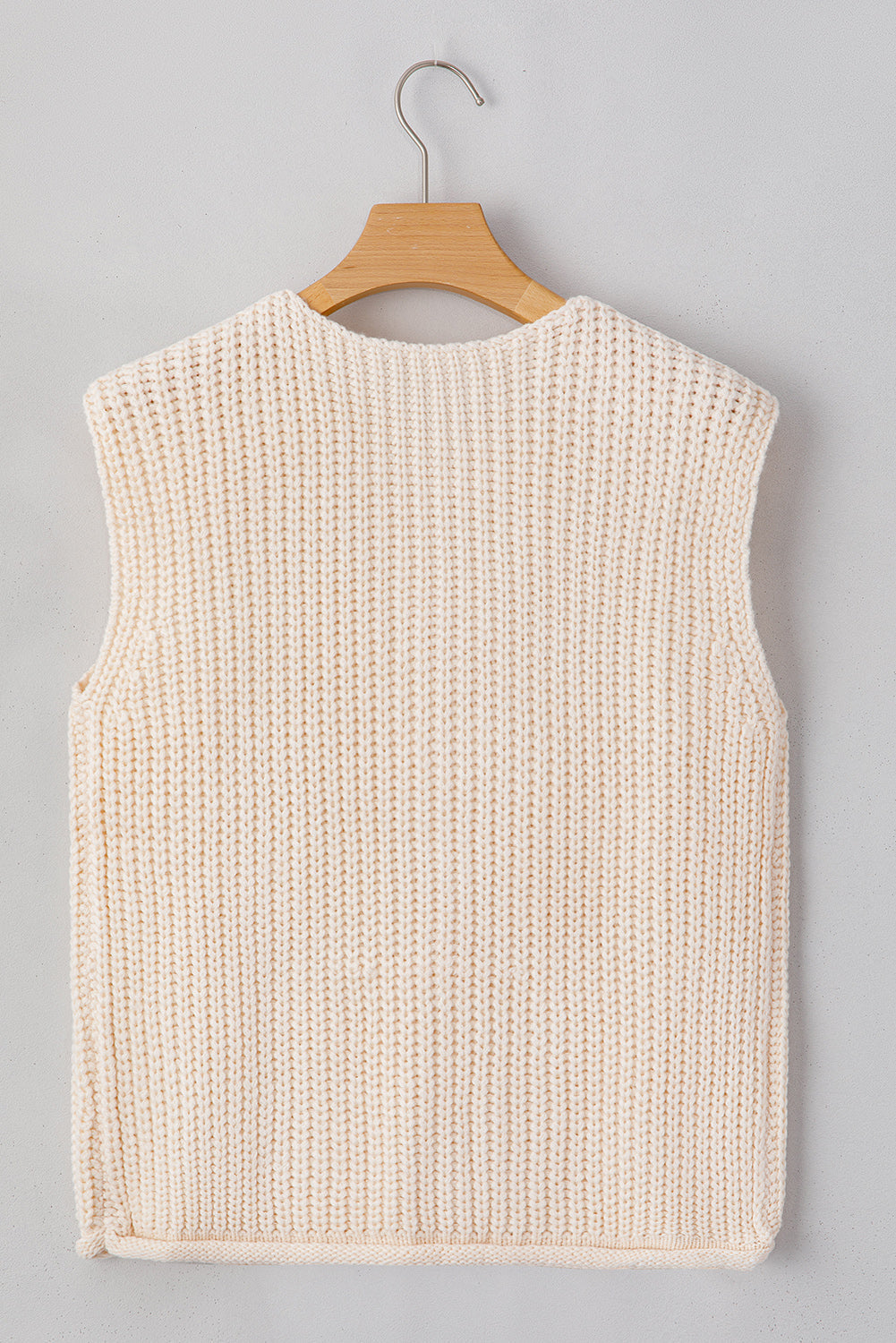 White Solid Textured Knit Side Pockets Buttoned Sweater Vest - My Store