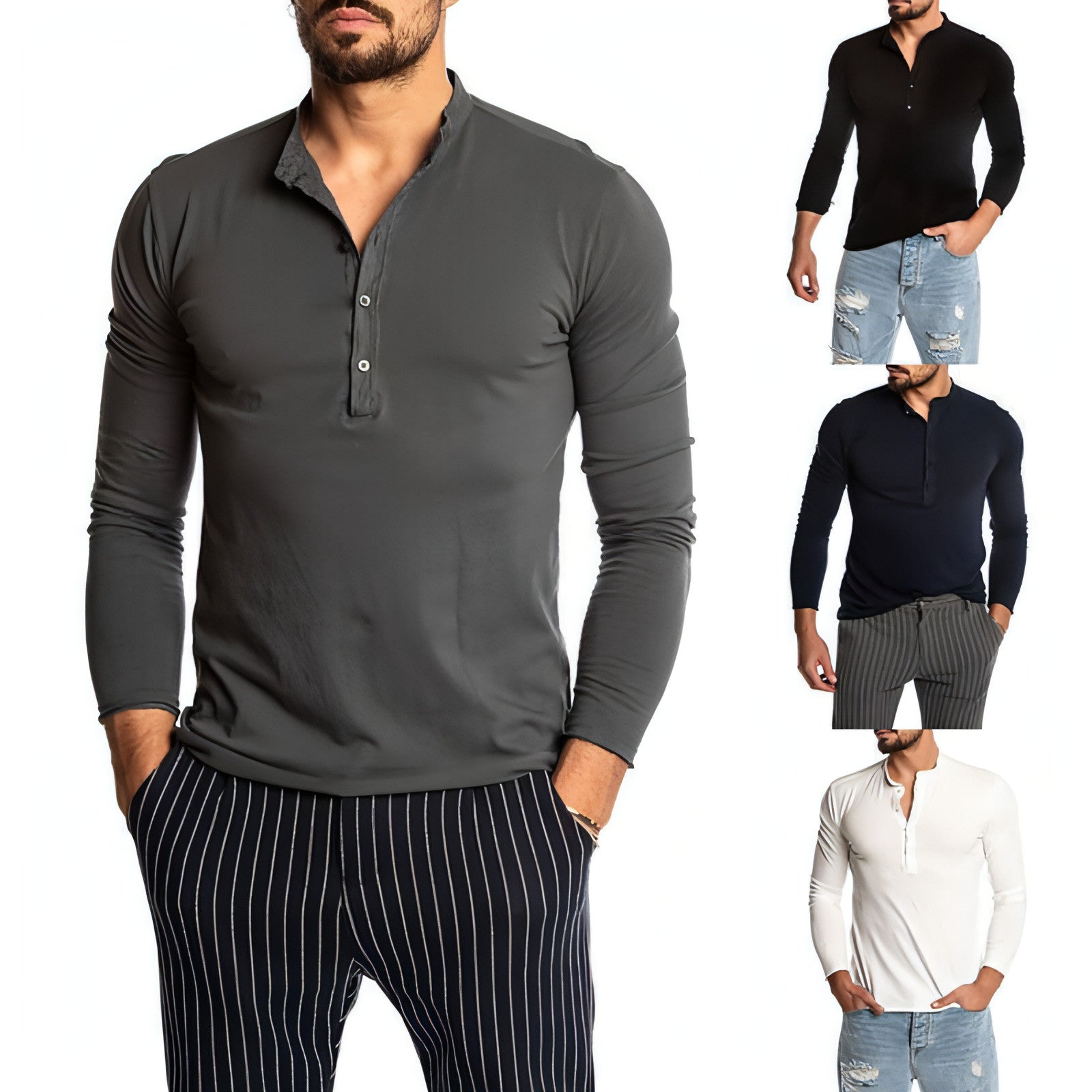 Men's Fashion Solid Color Long Sleeve O-neck T-shirts Mens - My Store