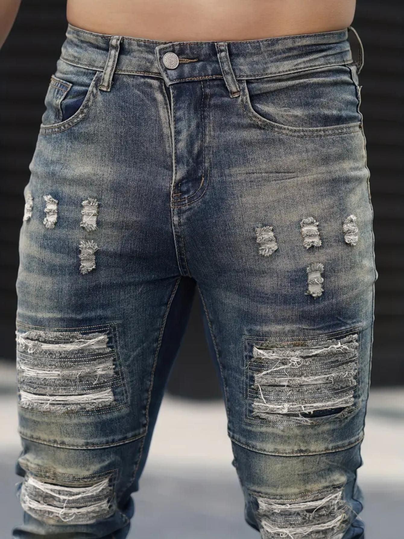 Men’s Ripped Stretch Jeans – Navy High Street | Urban Cool 25 Edition - My Store